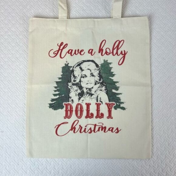 Vintage Handbags - Have a Holly Dolly (Parton) Christmas Tote Canvas Reusable Bag Xmas Country